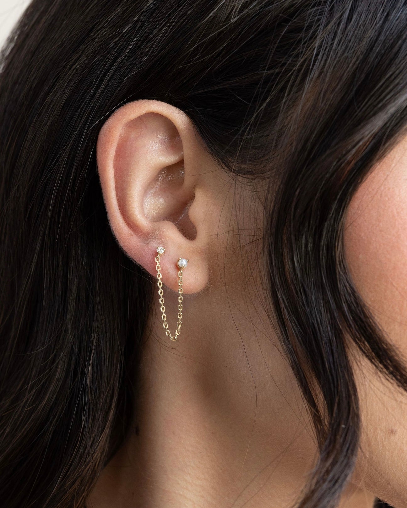 Amalia Diamond & Pearl Chain Earring