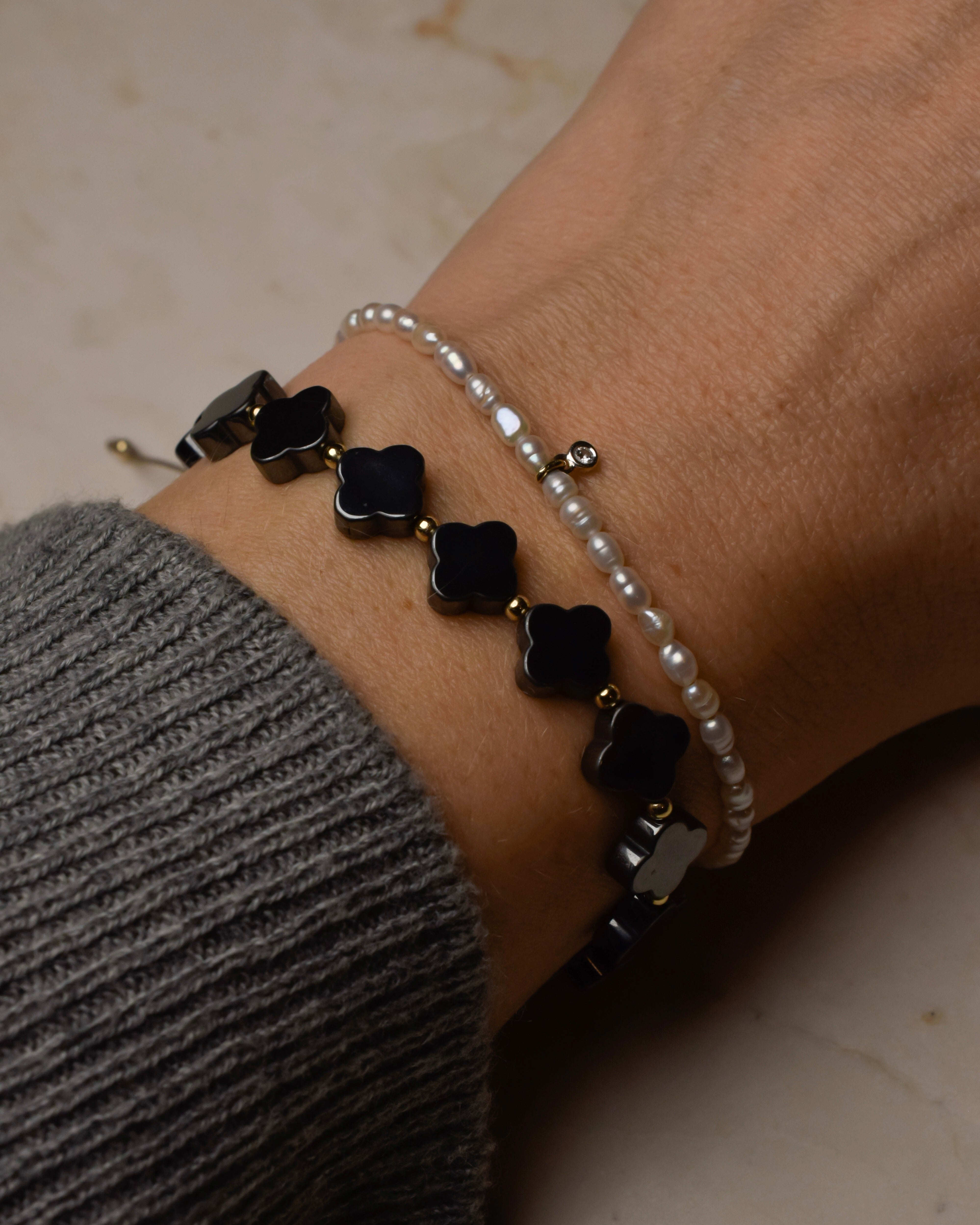 Lexi Clover Friendship Bracelet Hematite