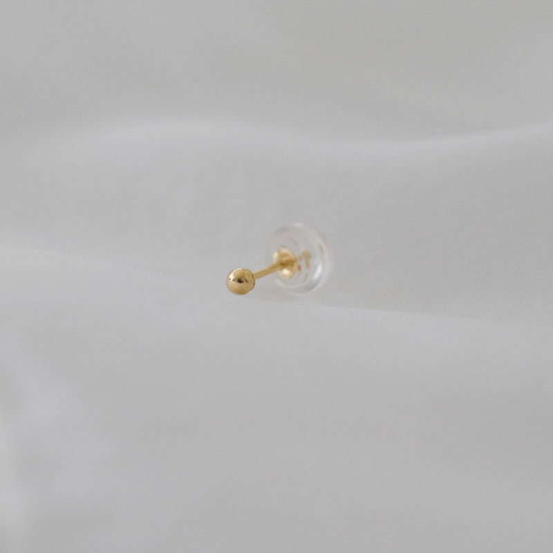 Small, Tiny Round Ball Stud Earring made from 14K recycled gold, slip-proof silicone earring back included