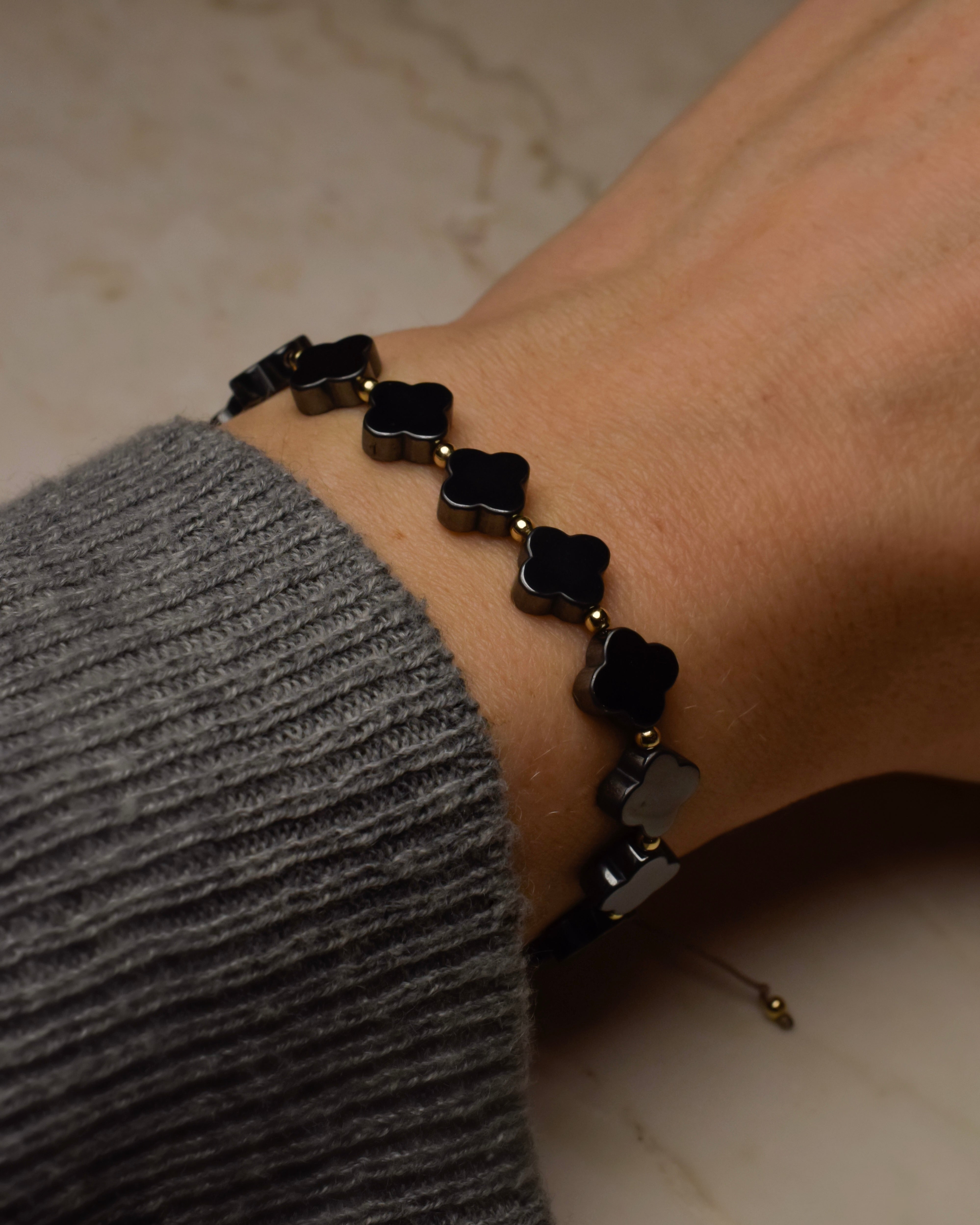 Lexi Clover Friendship Bracelet Hematite