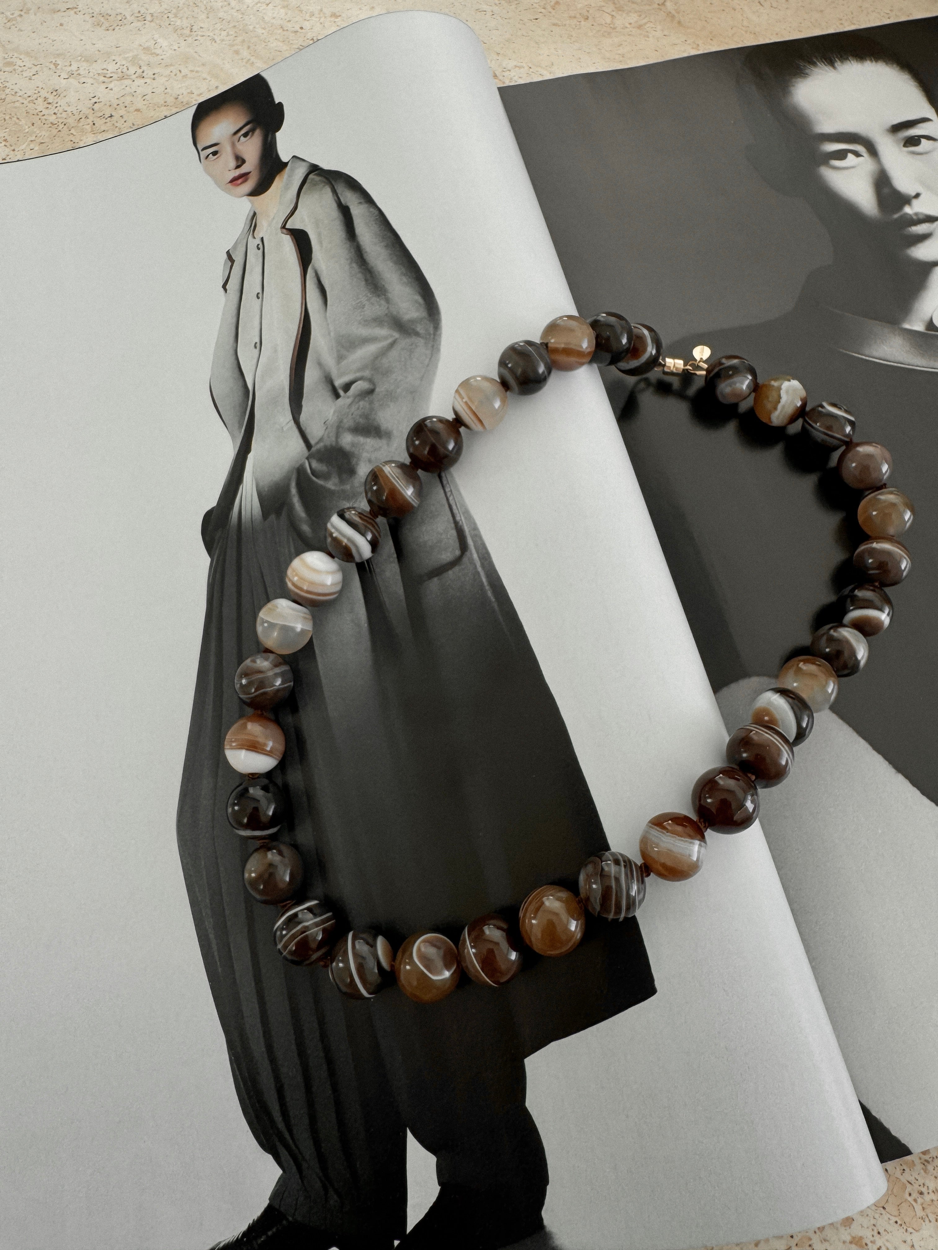 Diane Beaded Necklace Brown Stripe Agate