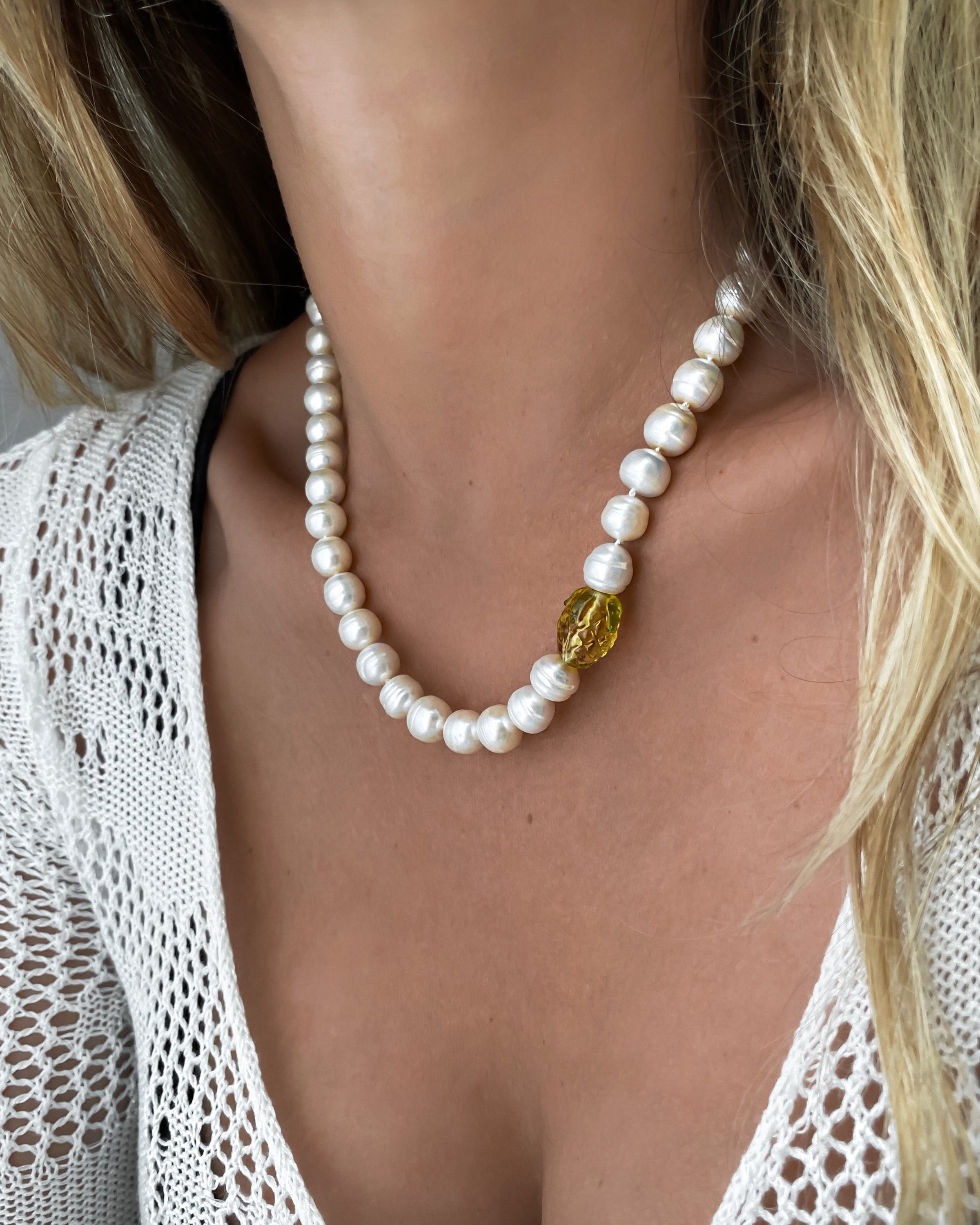 Amber Pineapple Pearl Necklace