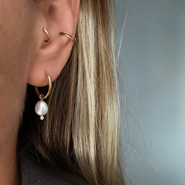 Ariel Pearl Hoop Earrings 14K Gold