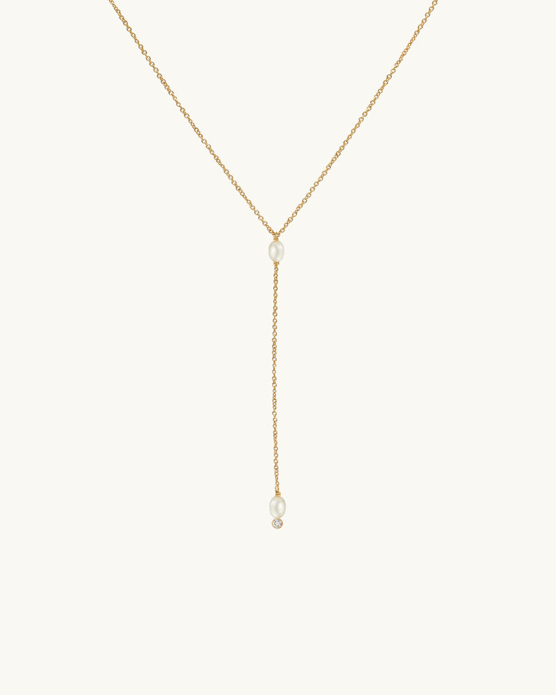 BRIELLE Pearl Lariat Necklace 14K