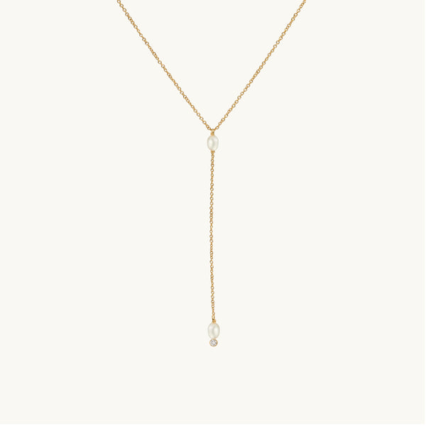 BRIELLE Pearl Lariat Necklace 14K