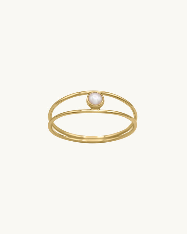JOELLE Double Band Pearl Ring 14K