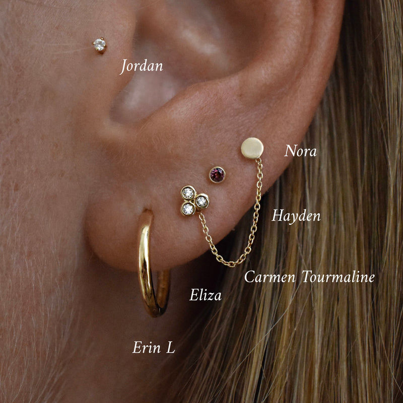 JORDAN Flat Back Piercing Stud Earring 14K