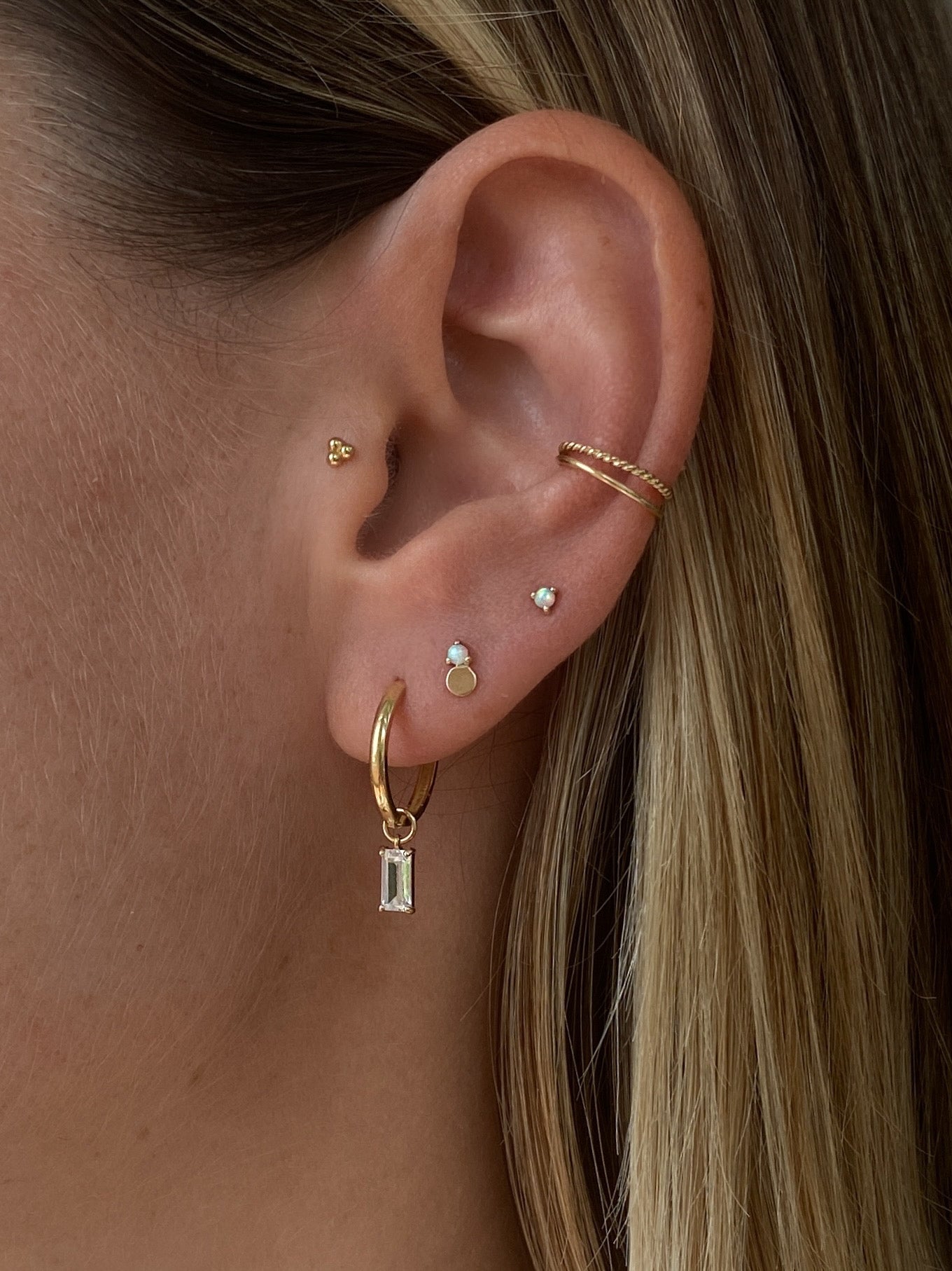 LEVA White Opal Stud Earring Small 14K