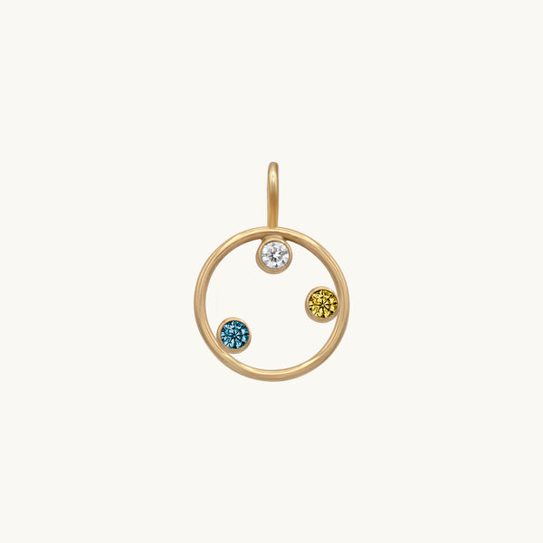 family of three 3 pendant product picture. the picture shows 3 birthstones for the months of april (diamond), november (citrine) and december (london blue topaz).