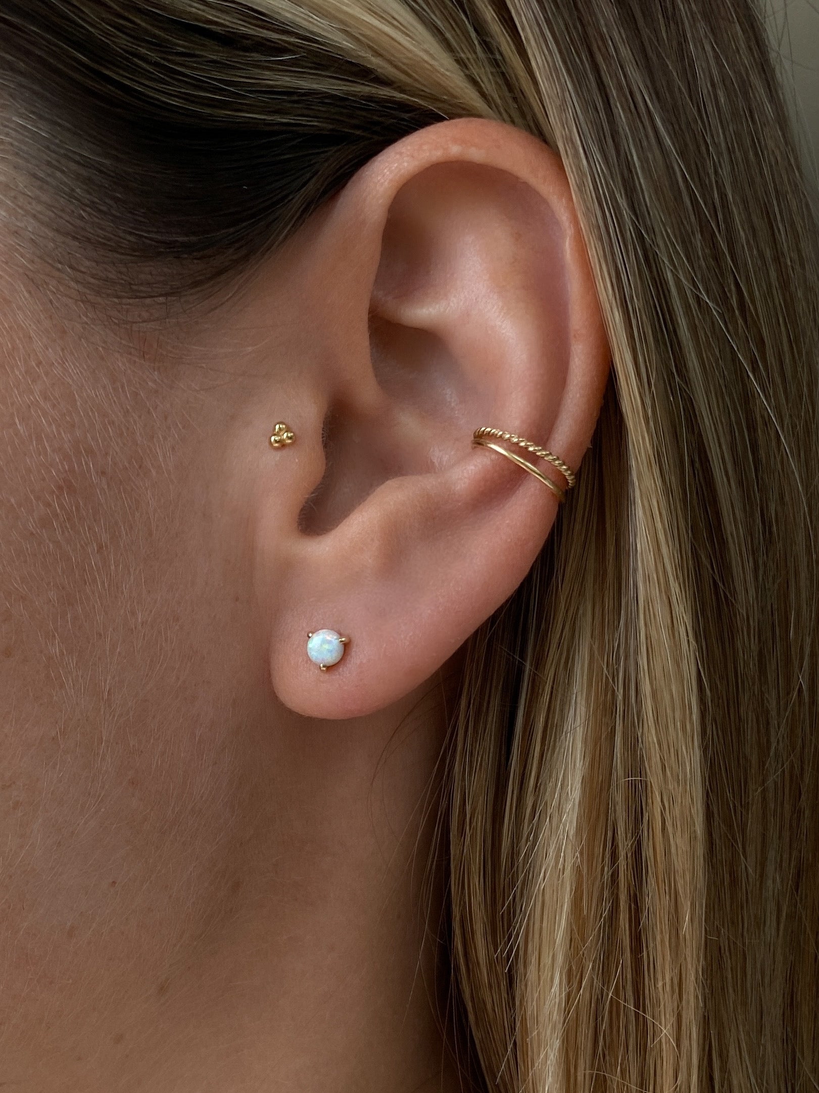 Leva White Opal Stud Earring Large